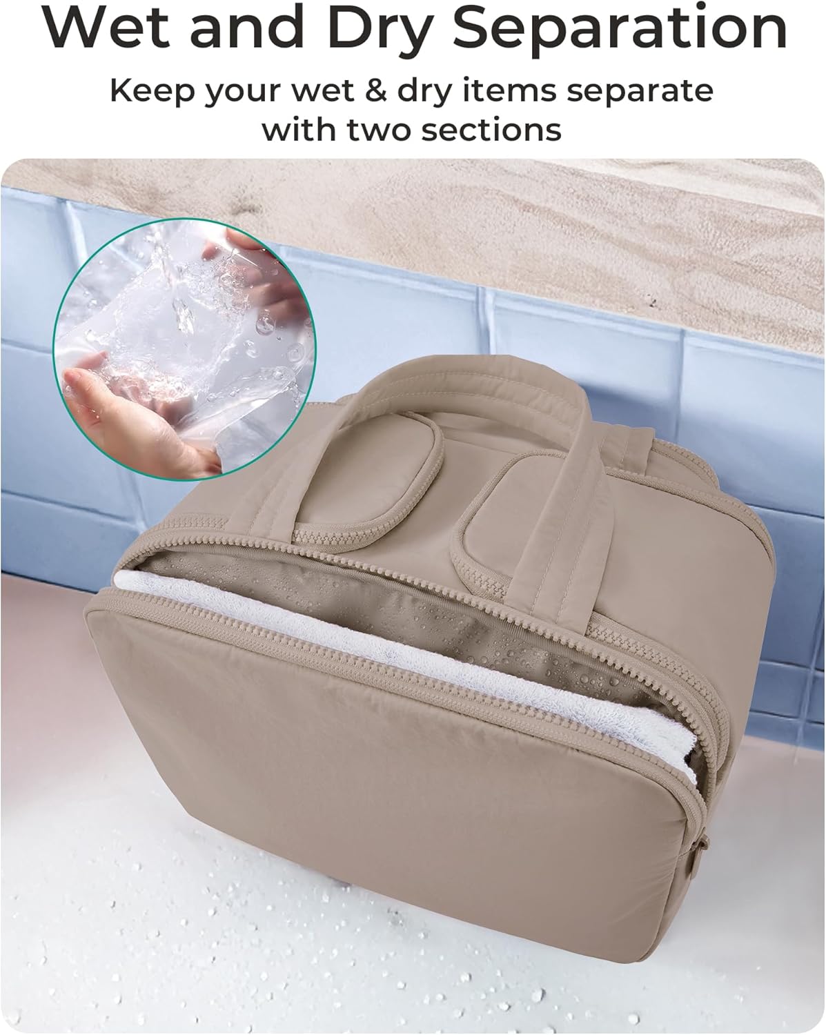 BAGSMART Travel Toiletry Bag, Lightweight Large Wide-open Travel Bag for Women, Puffy Cosmetic Makeup Bag Organizer with Handle for Accessories,Essentials, Toiletries, Grayish Brown
