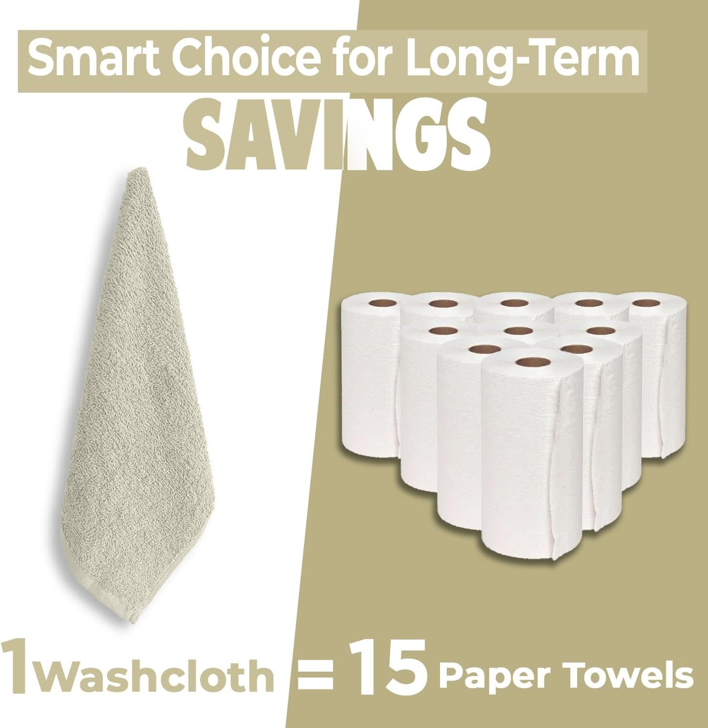 DAN RIVER 100% Cotton Wash Cloths 12 Pack [12x12] Soft & Absorbent Body wash Cloths, Gym, Hotels & Spa Perfect for Everyday Use Fingertip Towels, Ivory