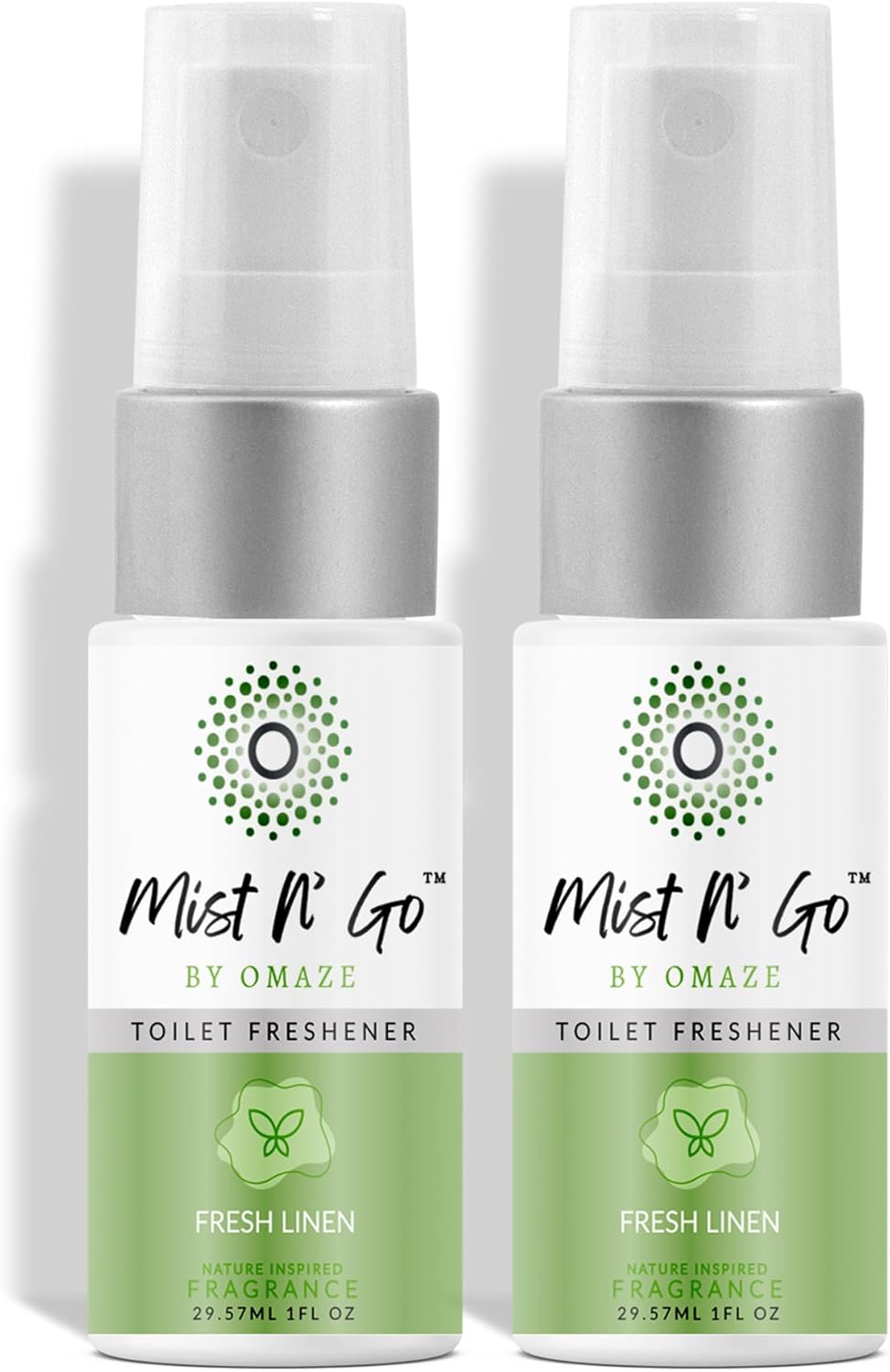Mist N' Go by Omaze Travel Bathroom Spray - Toilet Odor Eliminator & Air Freshener - Fresh Linen (1oz x2)