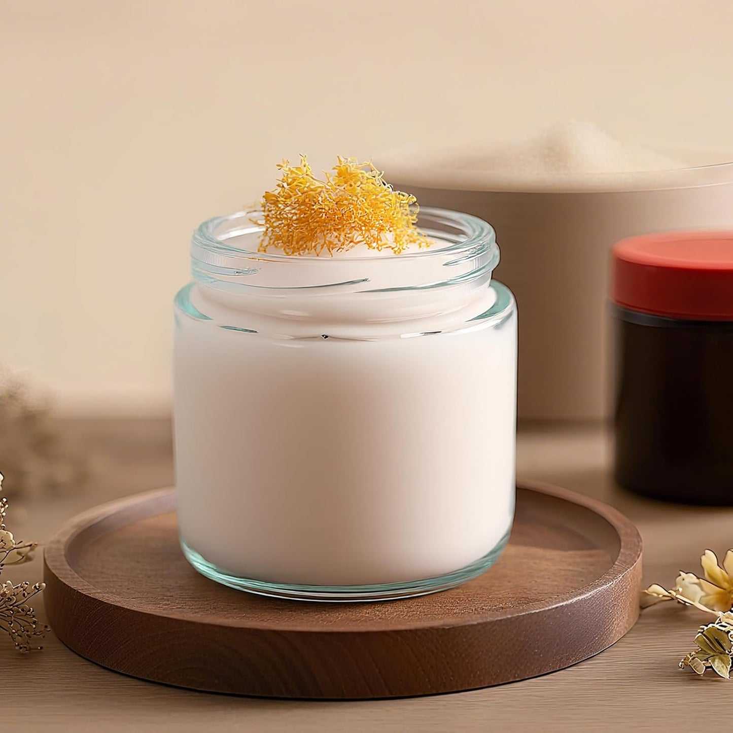 4 oz Glass Jars with Lids, Hoa Kinh 2 Pack Clear Small Glass Jars with Black Lids Empty Cosmetic Containers Airtight Round Glass Jar for Lotions, Powders and Ointments