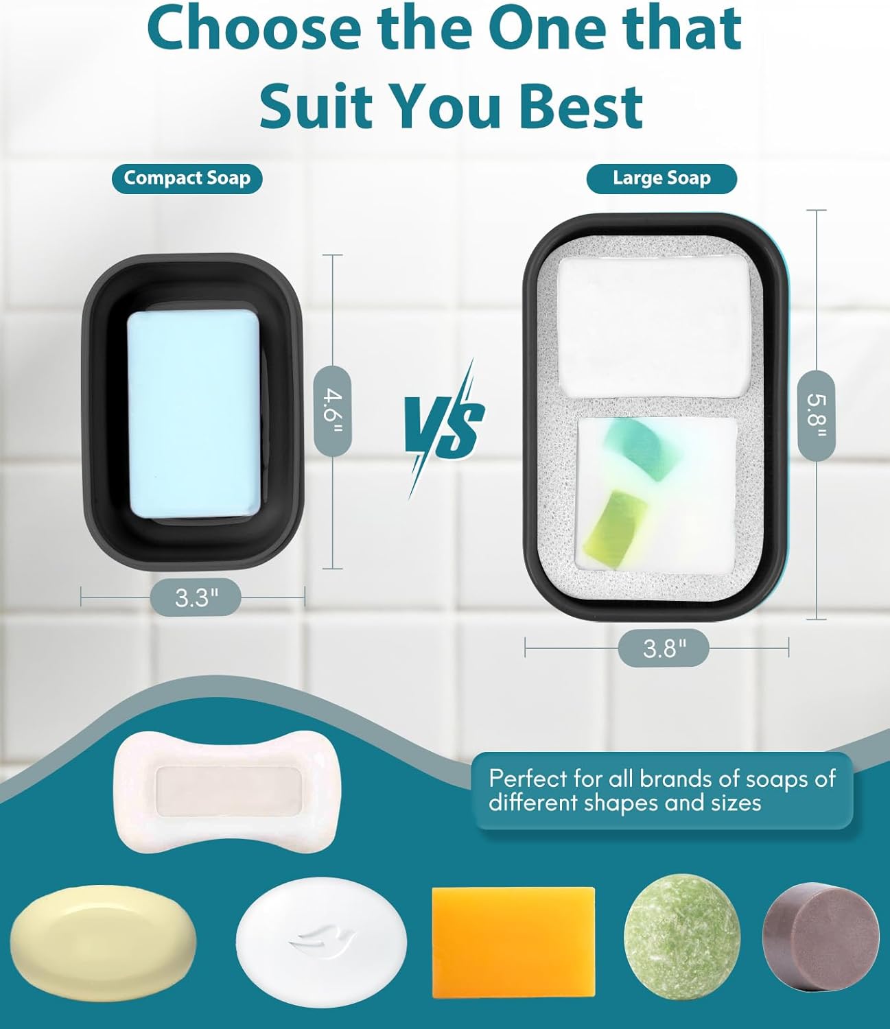 Quatish Solid Shampoo Bar Holder, Large Leakproof Travel Soap Case, Silicone Soap Box with Draining Layer, Enhanced Soap Container, Suitable for Camping, Gym, Bathroom, Outdoor Essentials, Black