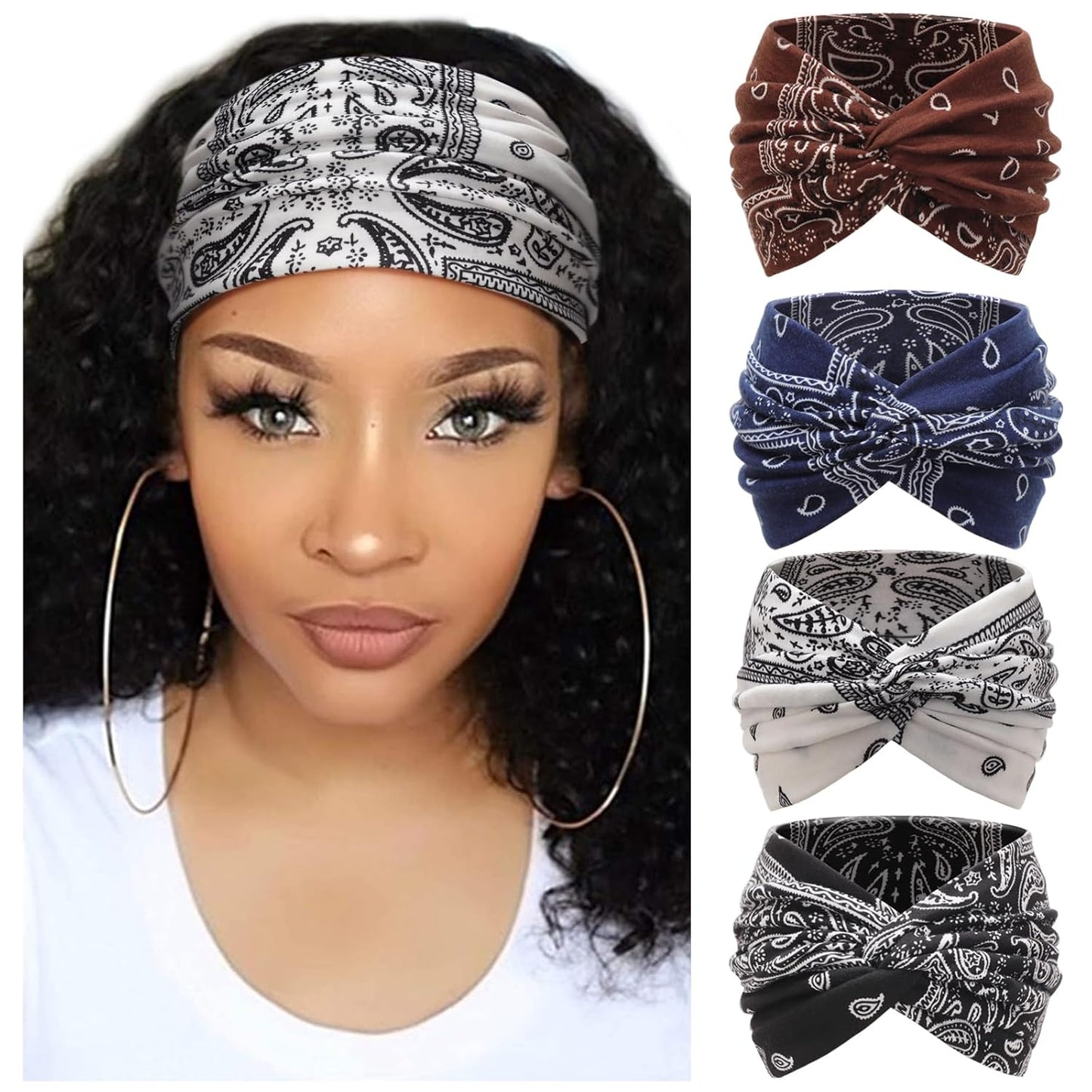 Extra Wide Headbands for Women Large Turban Headband Non Slip Boho Elastic Hairband Hair Twisted Knot Head Bands Accessories