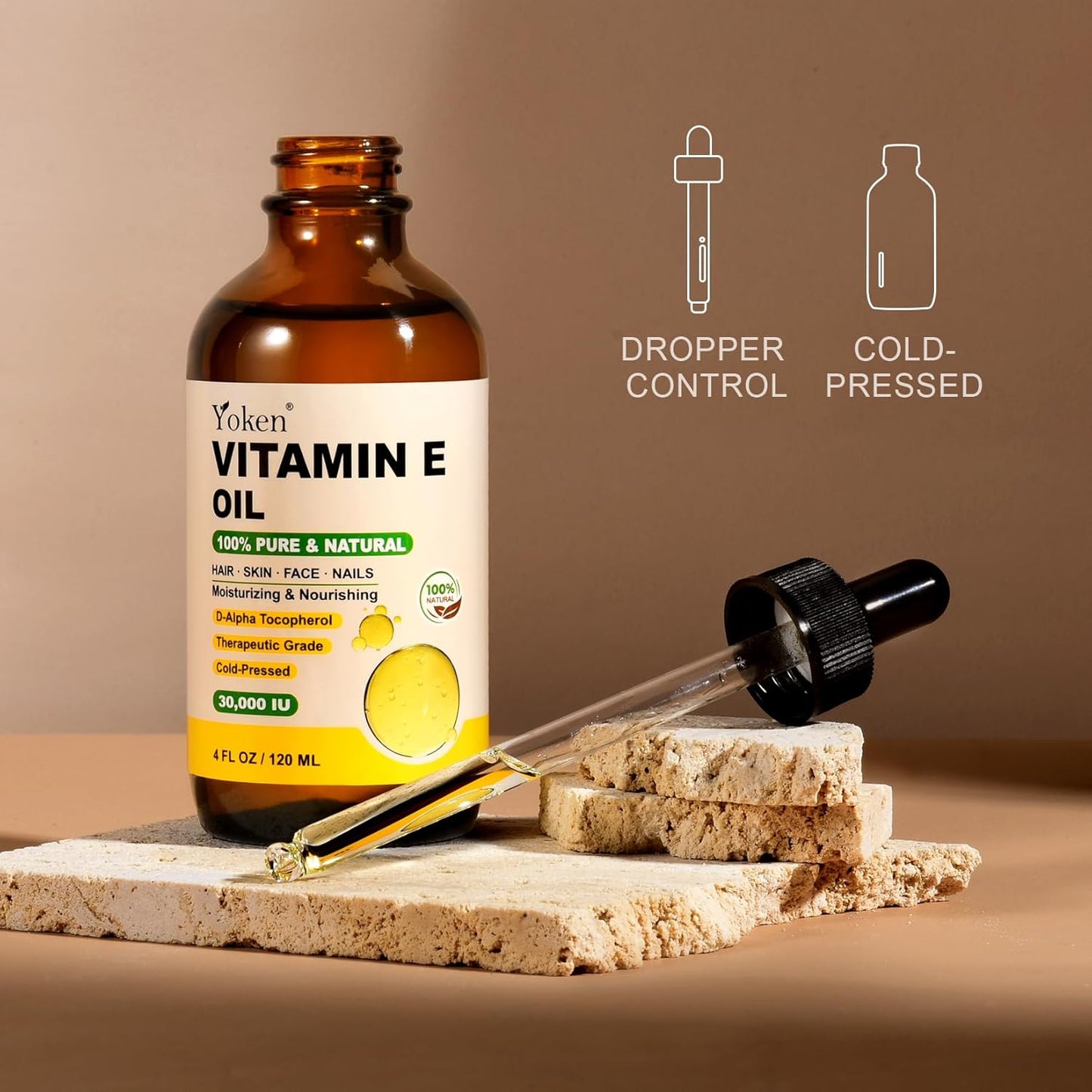 Vitamin E Oil 4 Fl Oz Organic Vitamin E oil for Skin 30,000 IU Vitamine oils for Scars Hair, Face, Nail, Scalp Perfect Bath and Body Oil, Cold Pressed Hexane Free Non-GMO Gluten Free Formula