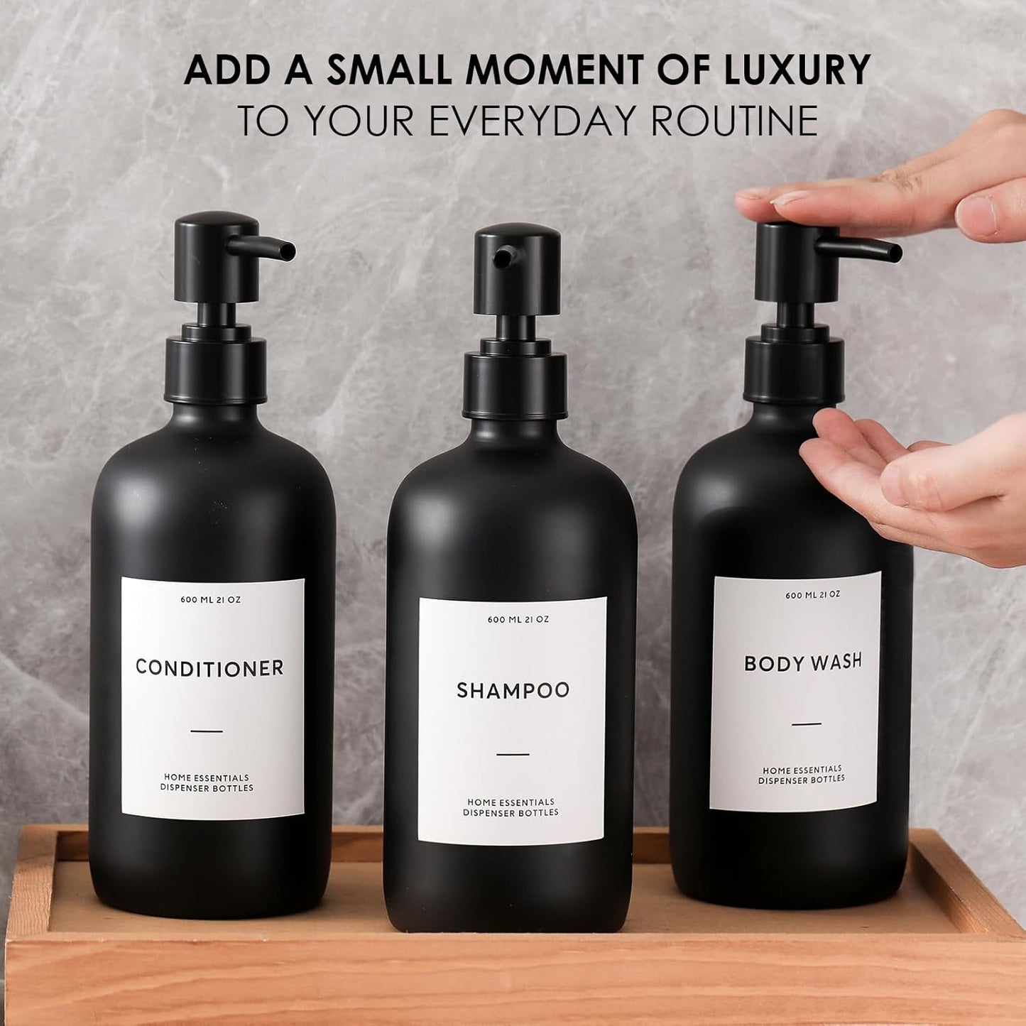 HOMCDALY Shampoo and Conditioner Dispenser, 21oz 3-Pack Refillable Shampoo and Conditioner Bottles, Empty Bathroom Shower Pump Dispenser (21oz-Black