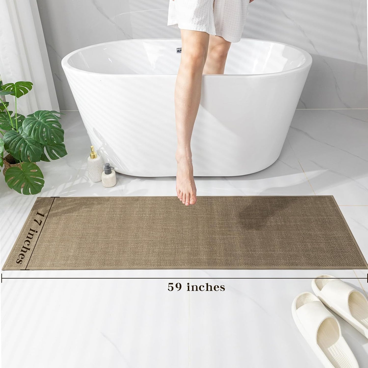 chakme Bathroom Rugs 59x17, Ultra Thin Non Slip Bath Mat Runner Quick Dry Absorbent Bath Mat for Bathroom Floor, (Dark Beige, 59"x17")