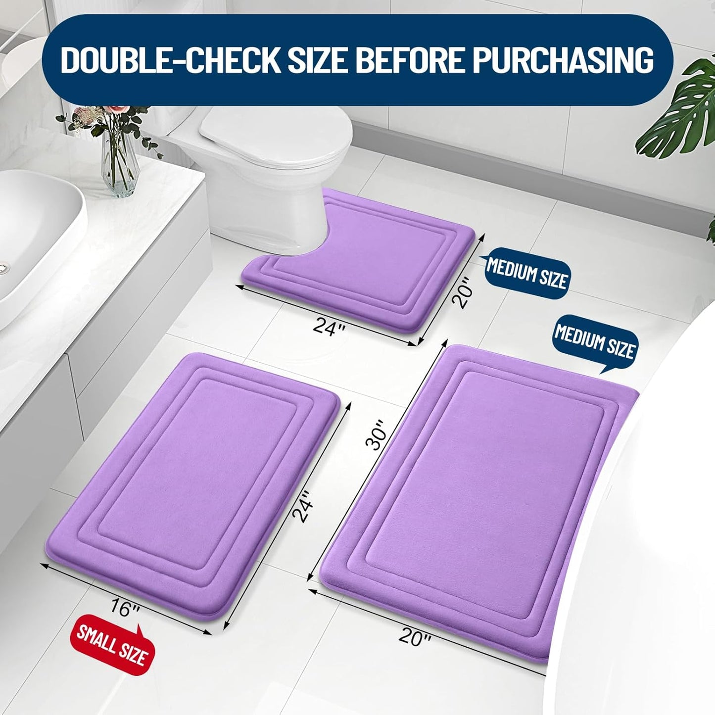 Grandaily Memory Foam Bath Mat Rug 30x20, Ultra Soft, Non-Slip and Absorbent Bathroom Rugs, Machine Wash Dry, Comfortable Bath Carpet for Bathroom Floor, Tub and Shower, Lavender