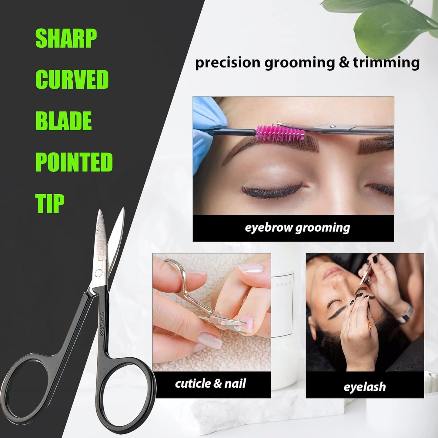 Facial Hair Small Grooming Scissors For Men Women - Eyebrow, Nose Hair, Mustache, Beard, Eyelashes, Ear Trimming Kit - Curved and Rounded Safety Tip Clippers For Hair Cutting- 2PCS Black