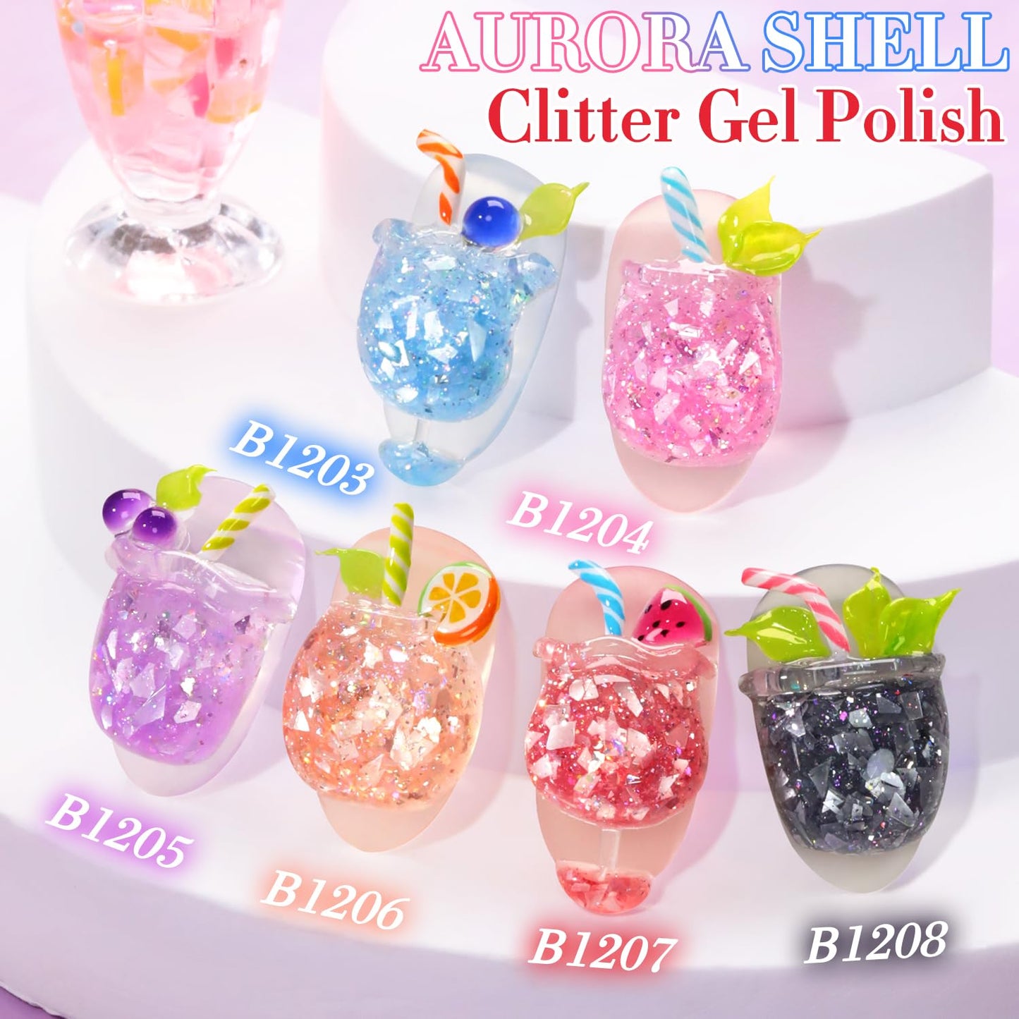 Double Rhythm 0.5 Oz Glitter Gel Polish Set of 6 Color with Display Borad 15 ml Full Size Kit Shimmer Reflective Sparkle Soak Off Manicure Salon DIY at Home (Black Red Pink Blue Orange Purple-T6-55)