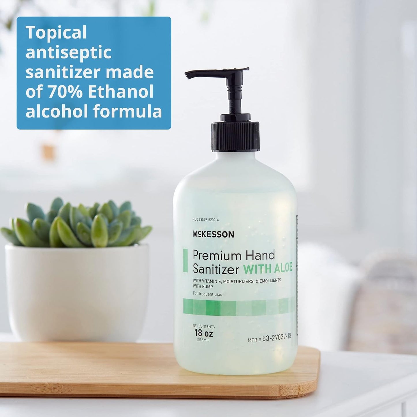 McKesson Hand Sanitizer with Aloe, 18 oz Pump Bottle – 70% Ethyl Alcohol, Spring Water Scent, No-Rinse Gel with Vitamin E and Moisturizers, Medical-Grade Sanitizer