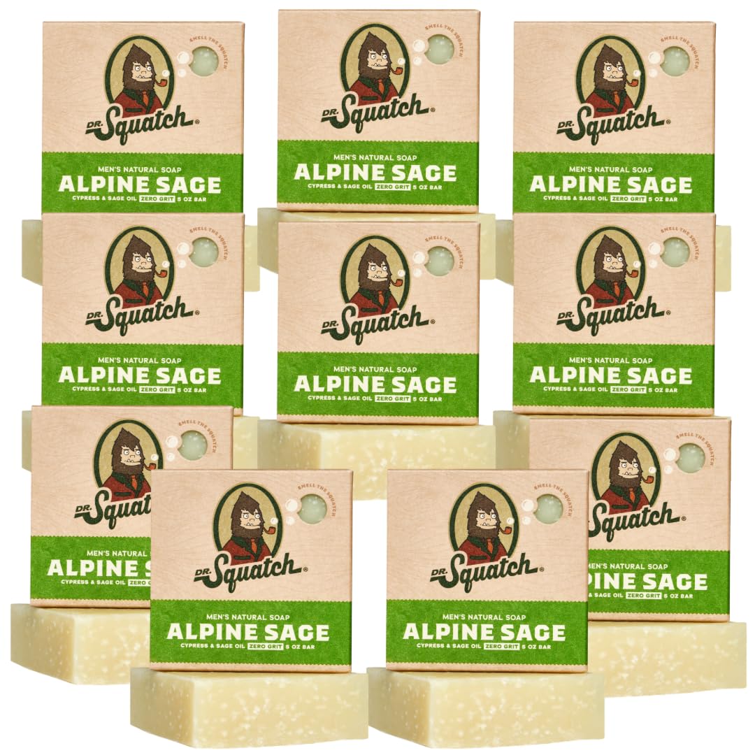 Dr. Squatch Natural Bar Soap for Men - Cold Process Soap with No Harsh Chemicals - Alpine Sage (5 oz, 10-Pack)