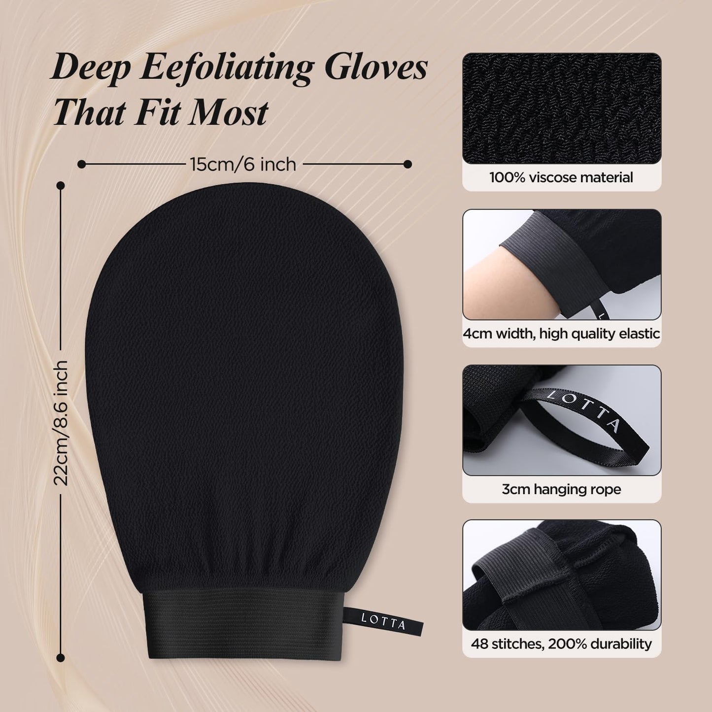 LOTTA Exfoliating Gloves for Dead Skin Removal & Skin Cell Renewal, Vegan Viscose Body Scrubber Mitt for Self-Tanning & Keratosis Pilaris, Kessa Korean Washcloth for Bath