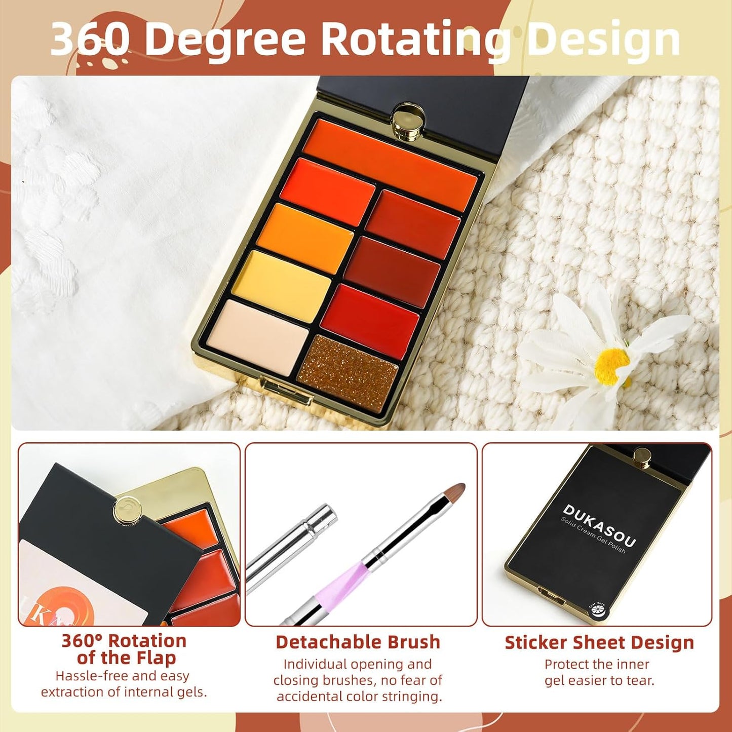 Solid Gel Nail Polish Set, 9 Colors Red Orange Shimmer Solid Cream Gel Polish Palette with Brush, Solid Ombre Nail Polish for Women DIY Manicure Art