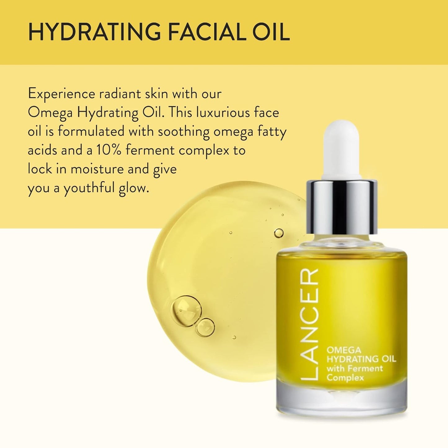 Lancer Skincare Omega Hydrating Oil with Ferment Complex, Daily Facial-Oil Moisturizer Serum with Turmeric, 1 Fluid Ounce