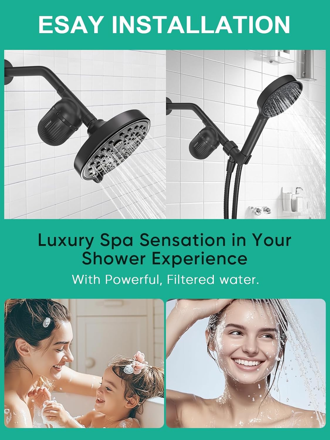 Cobbe Shower Filter | All-METAL Joint | 99% REMOVAL Shower Head Filter for Hard Water, Heavy Metals, Chlorine and Harmful Substance, Improve your skin and hair - Black