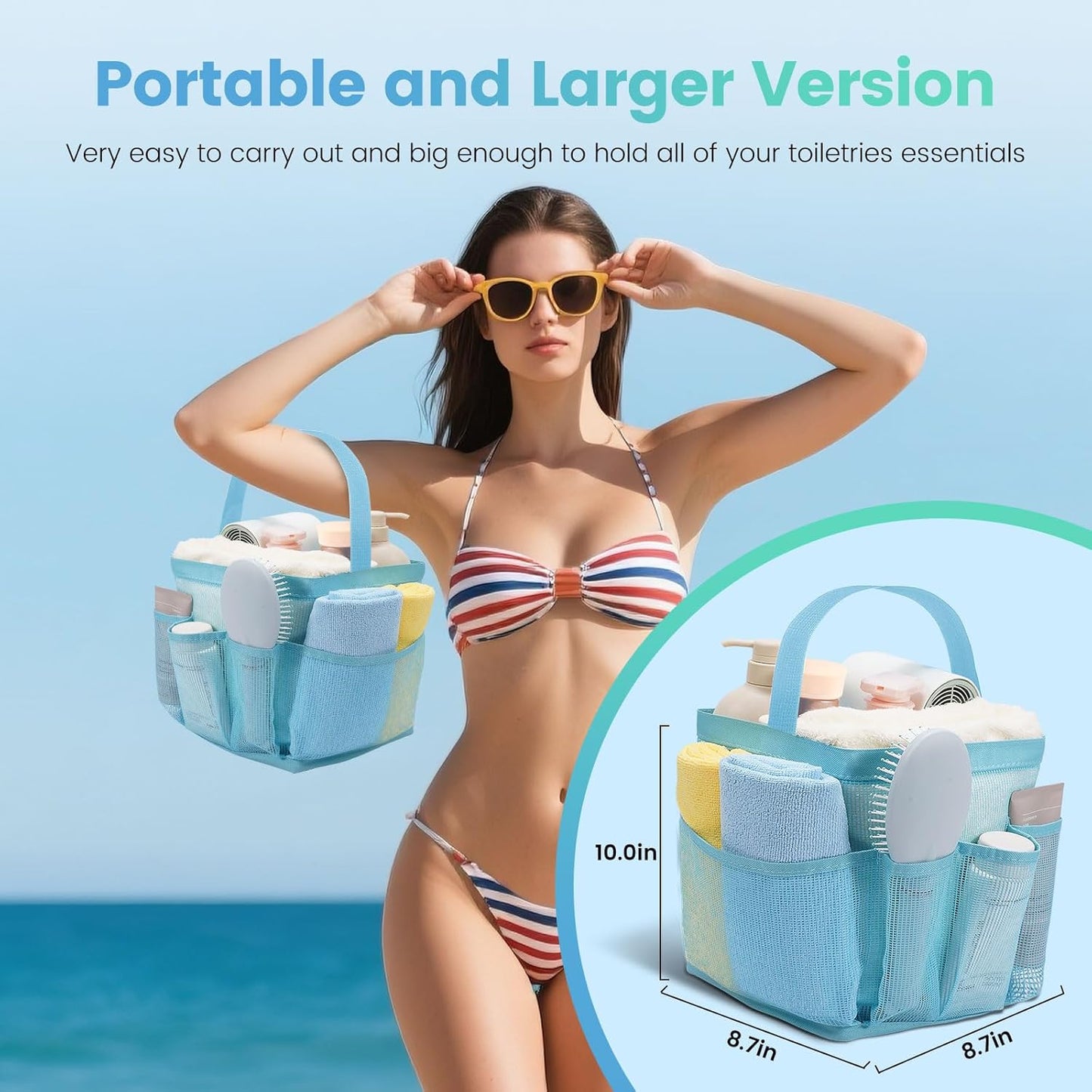 Shower Caddy Portable for College Dorm Room Essentials for Girls with 9 Pockets,Large-Capacity Shower Basket,Quick Dry Toiletry Tote Bag for Women,Outdoor Gym,Travel,Swim,Beach Camping Essentials-Blue