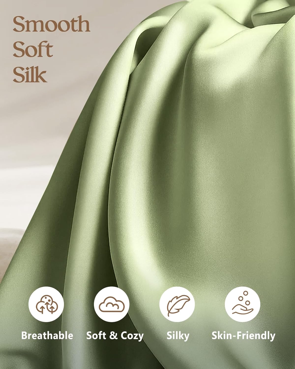 Silk Pillowcase 2 Pack - Pillow Cases Queen Set of 2 Size 20" x 30" for Hair and Skin Smooth Soft Breathable with Hidden Zipper Cooling Pillow Covers for Women, Light Green