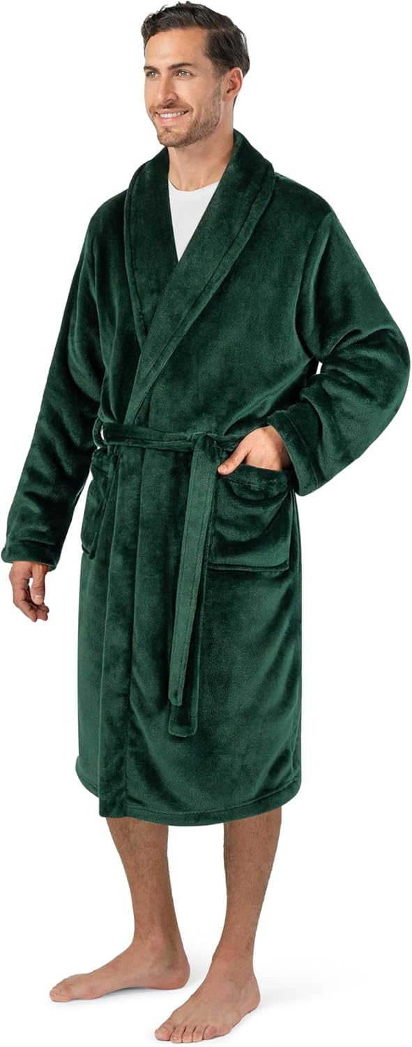 PAVILIA Mens Soft Robe Bathrobe for Men, Lightweight Fleece Male Robe Long Bath Shower Spa