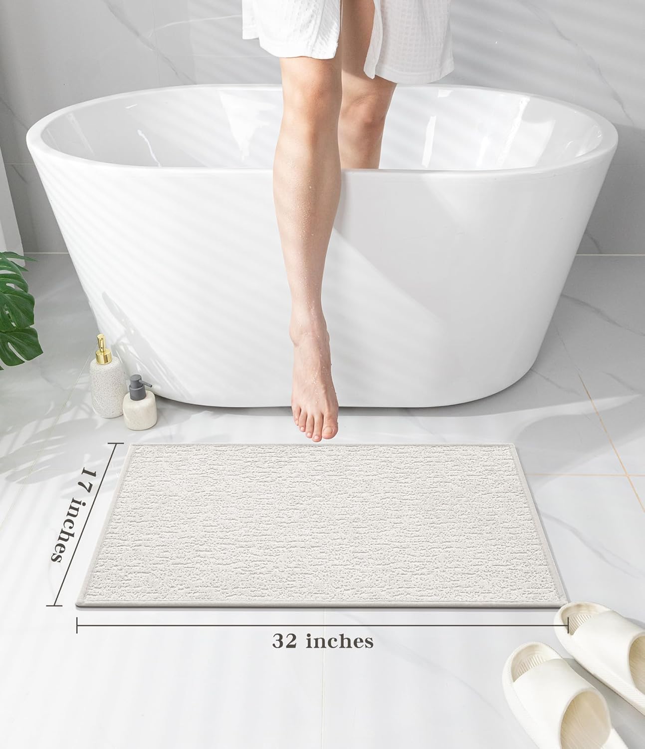 chakme Bathroom Rugs Mat 32x17, Ultra Thin Non Slip Bath Mat Quick Dry Absorbent Bath Mat for Bathroom Floor, (White, 32"x17")