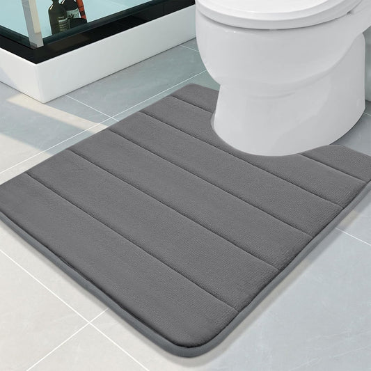 Buganda Memory Foam U-Shaped Contour Toilet Rugs, Non Slip Absorbent, Thick Soft Washable Bathroom Mat, Floor Carpet Bath Rugs Mat for Toilet Base (24" x 20", Grey)