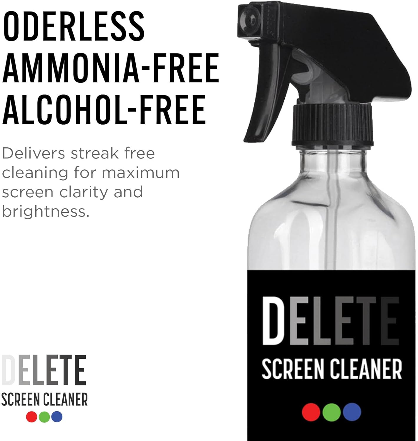 Ardent Delete Screen Cleaner 16oz Spray Bottle | Premium Streak-Free, Alcohol & Ammonia-Free Solution for All Devices | Gentle, Odorless & Easy to Use | Improves Visibility & Longevity of Screens