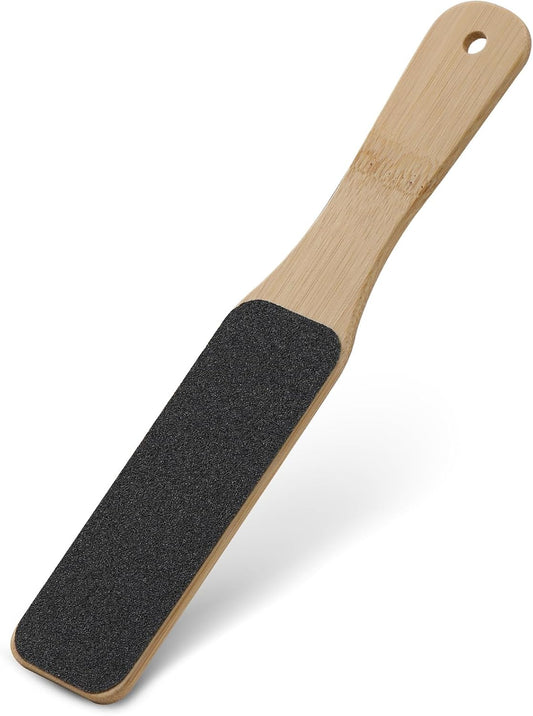 BEZOX Foot File Callus Remover with Bamboo Handle(1 PCS), Double-Sided Portable Foot Scrubber, Professional Pedicure Heel Sander for Smooth and Beautiful Feet - Dark