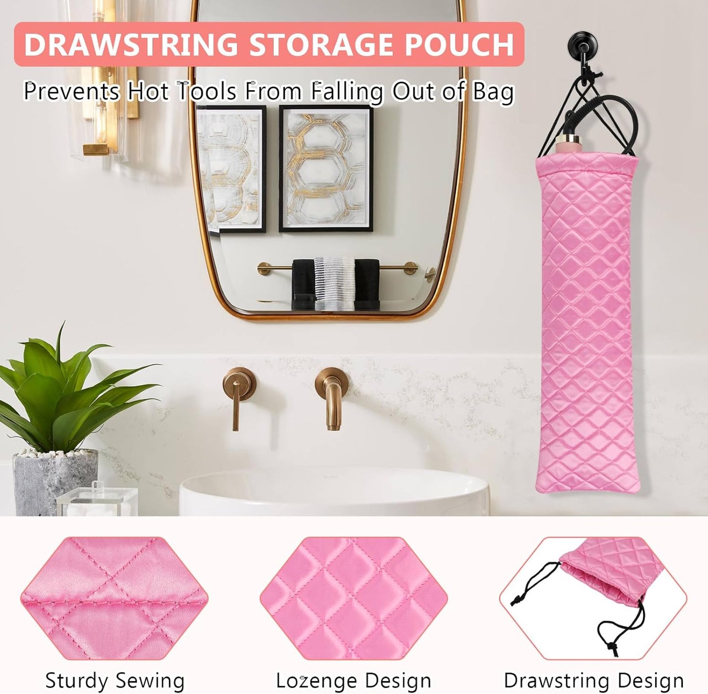 AMIJEAL Heat Resistant Hair Tools Organizer Bag Portable Travel Drawstring Storage Cover Pouch for Hair Straightening Irons, Curling Irons, Flat Irons and Hot Styling Tools(16" x 4.3")