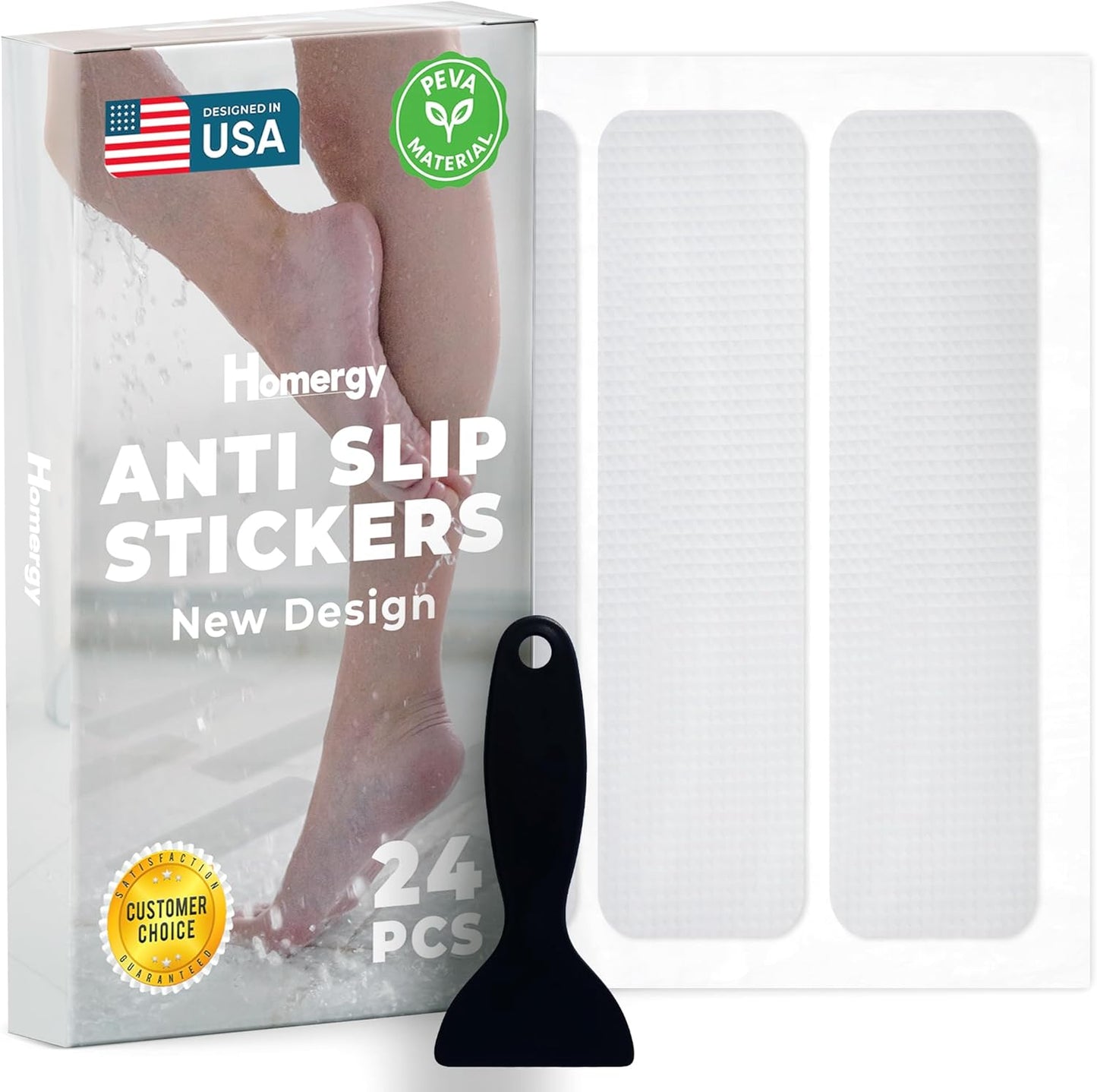Homergy Anti Slip Shower Stickers 24 PCS, Invisible Non-Slip Shower Strips for Adults, Premium Adhesive Bath Tub Stickers (Clear)