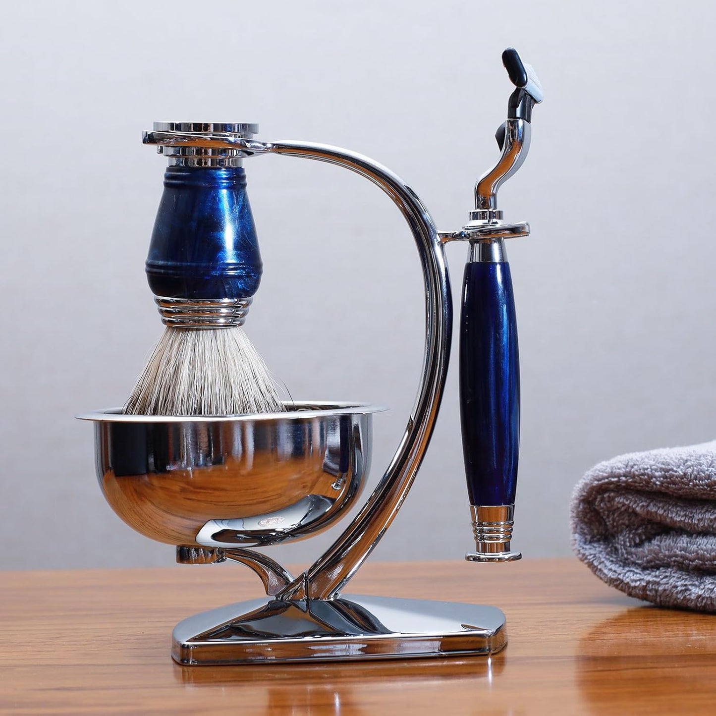 Professional Classic Mach 3 Safetry Razor Shaving Kit for Men with 3-Layer Triple Blade,Shaving Clean Brush Stand,Mug Bowl Set,Barbershop Smooth Shaver Set