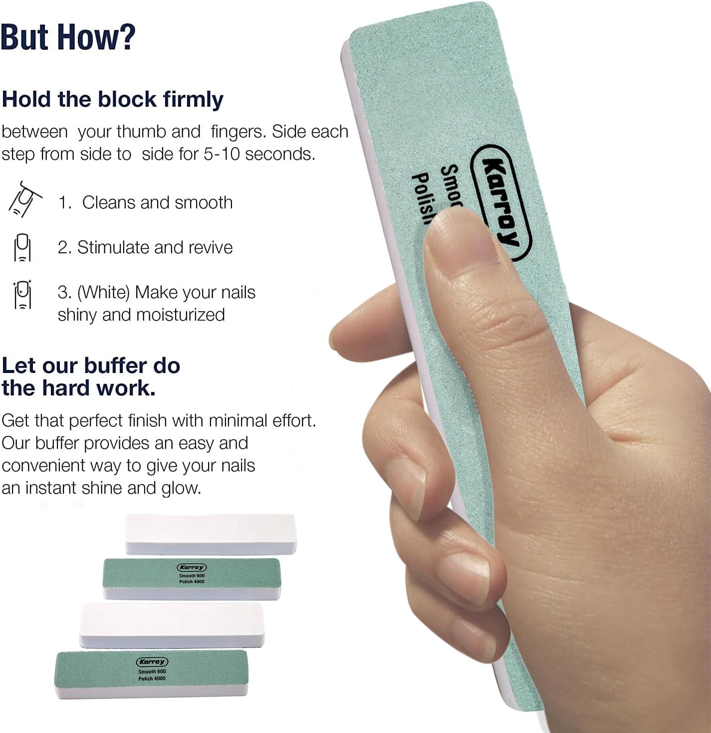 Nail Files and Buffers for Natural Nails Smooth and Polish Gel Surface 400/600/4000 Grit (C-Cuboid)