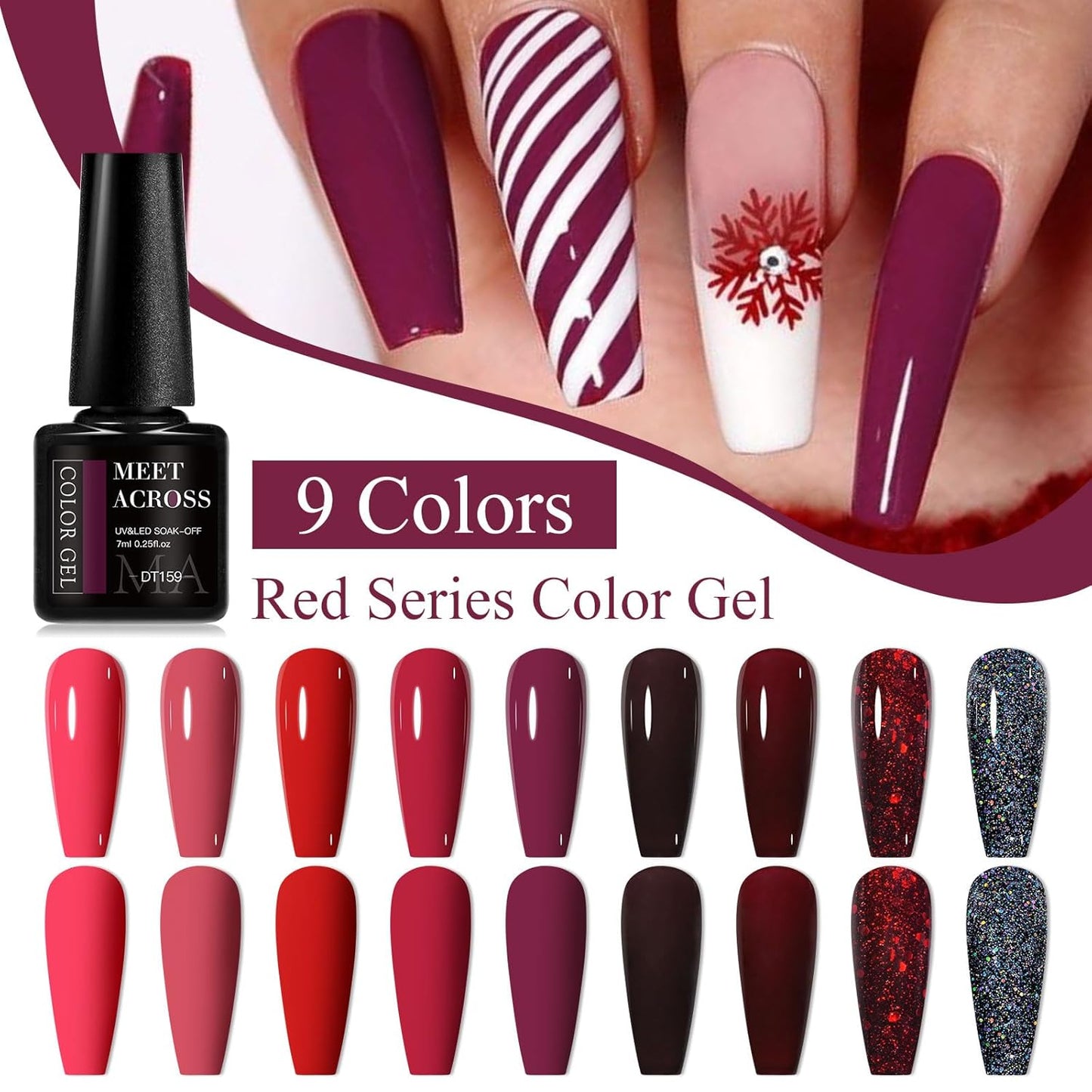 MEET ACROSS 9 Colors Gel Nail Polish + 3PCS Function Gel Nail Polish Kit,Fashion Nail Art Set Design Gifts for Women Manicure Salon (SET1, 12pcs)