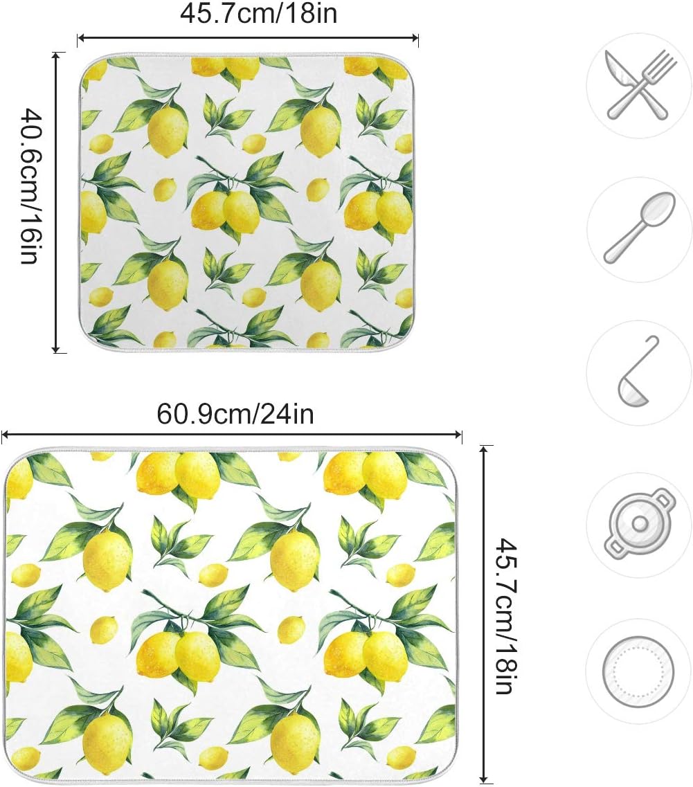 Tropical Lemon Leaves Dish Drying Mat 18x24 for Kitchen Lemon Yellow Lime Tree Dishes Pad Dish Drainer Rack Mats Absorbent Fast Dry Kitchen Accessories