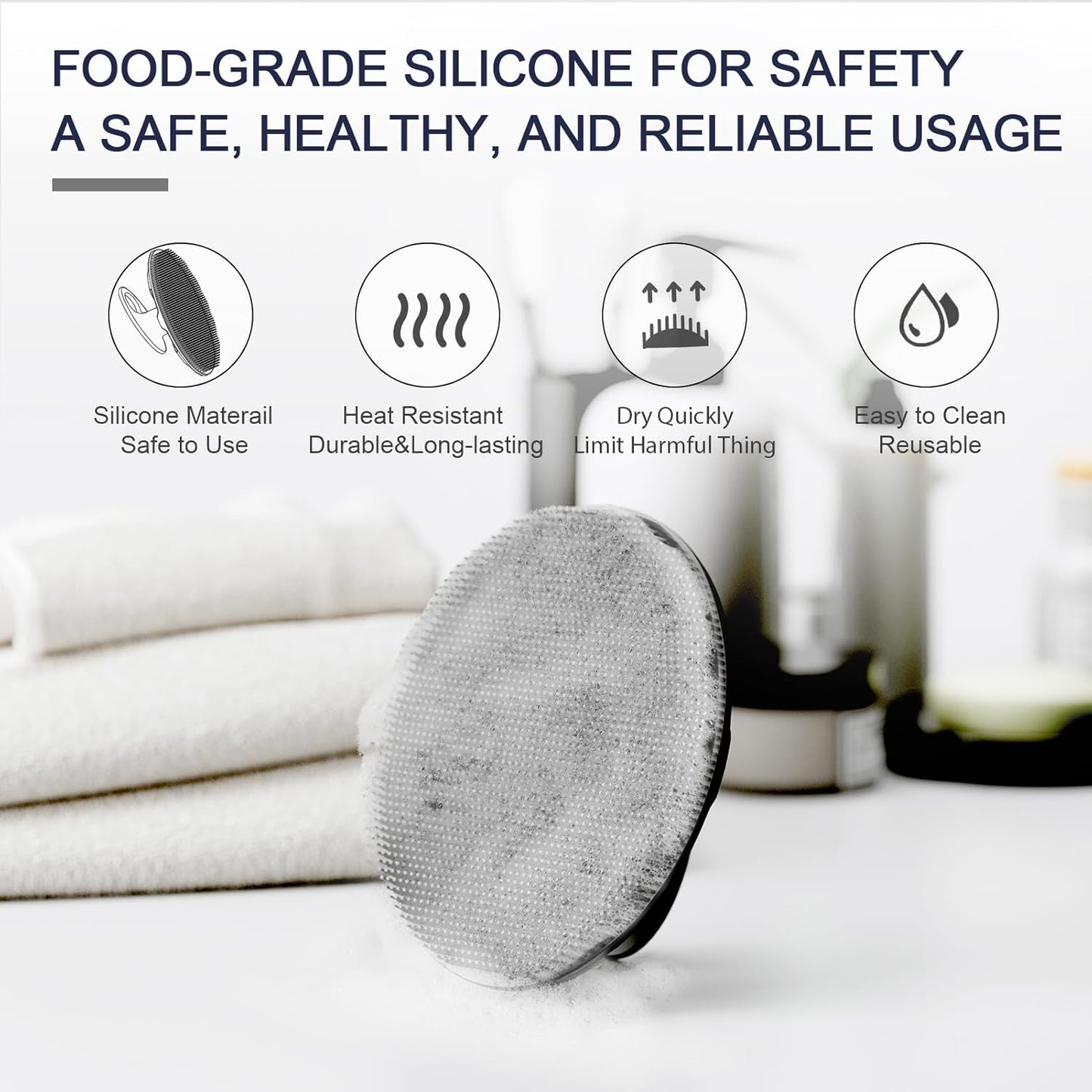 Silicone Body Scrubber Shower Bath Wash Brush Gentle Exfoliating Scrub Cleansing Loofah for Women Men Baby Sensitive Skin, Easy to Clean, Lather Nicely, More Hygienic, 1 Pack, Black