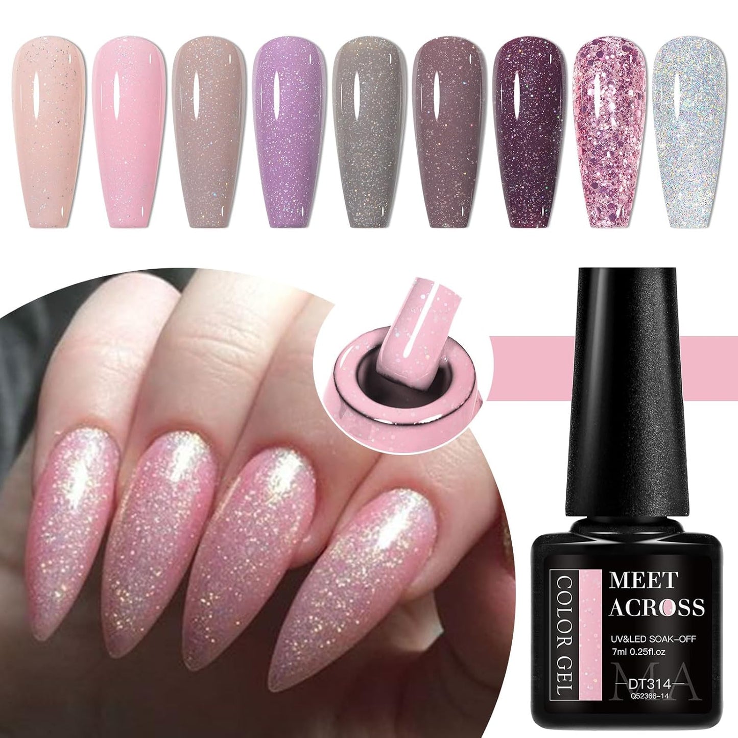 MEET ACROSS 9 Colors Gel Nail Polish + 3PCS Function Gel Nail Polish Kit,Fashion Nail Art Set Design Gifts for Women Manicure Salon (SET9, 12pcs)