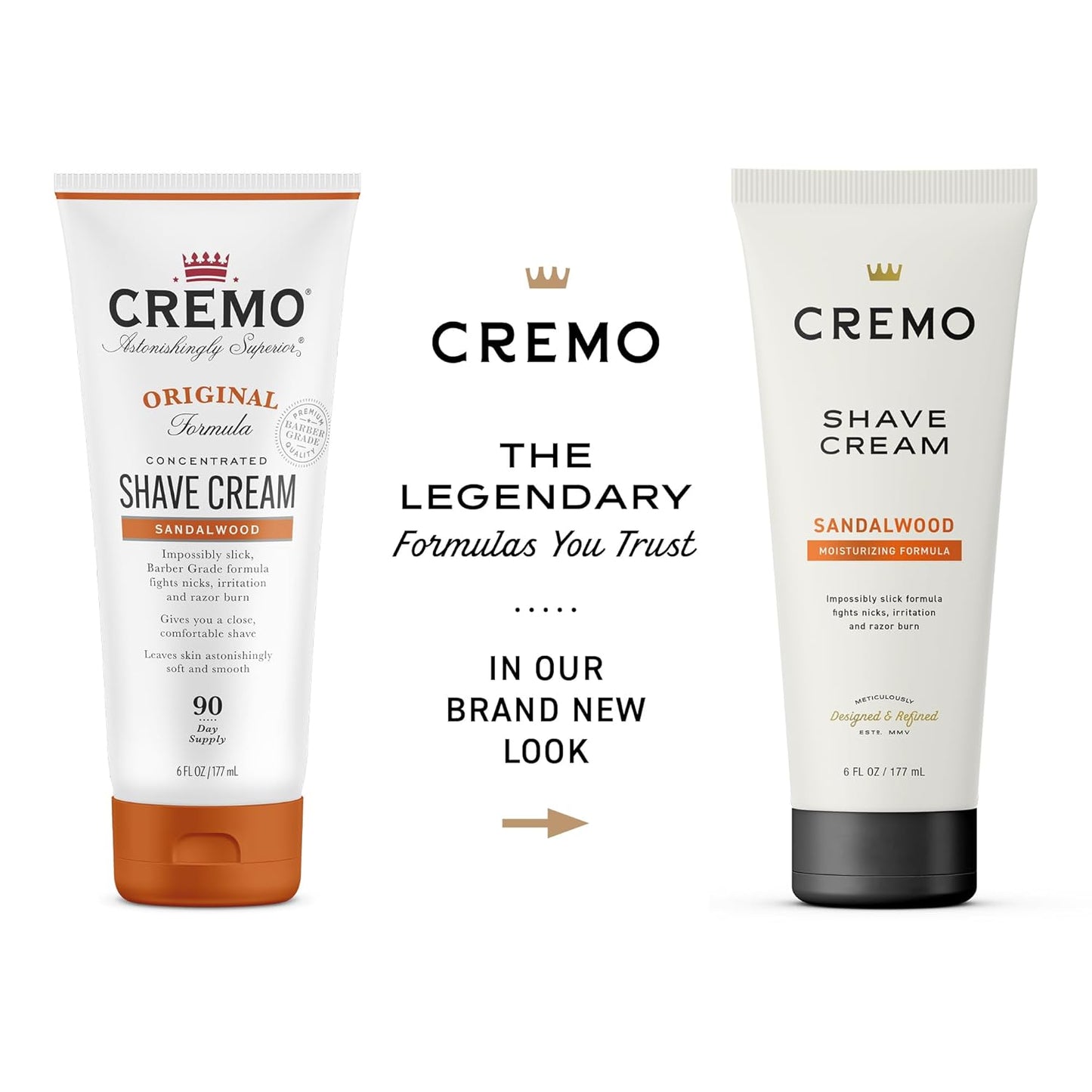 Cremo Sandalwood Shave Cream, Astonishingly Superior Ultra-Slick Shaving Cream for Men, Fights Nicks, Cuts and Razor Burn, 6 Fl Oz