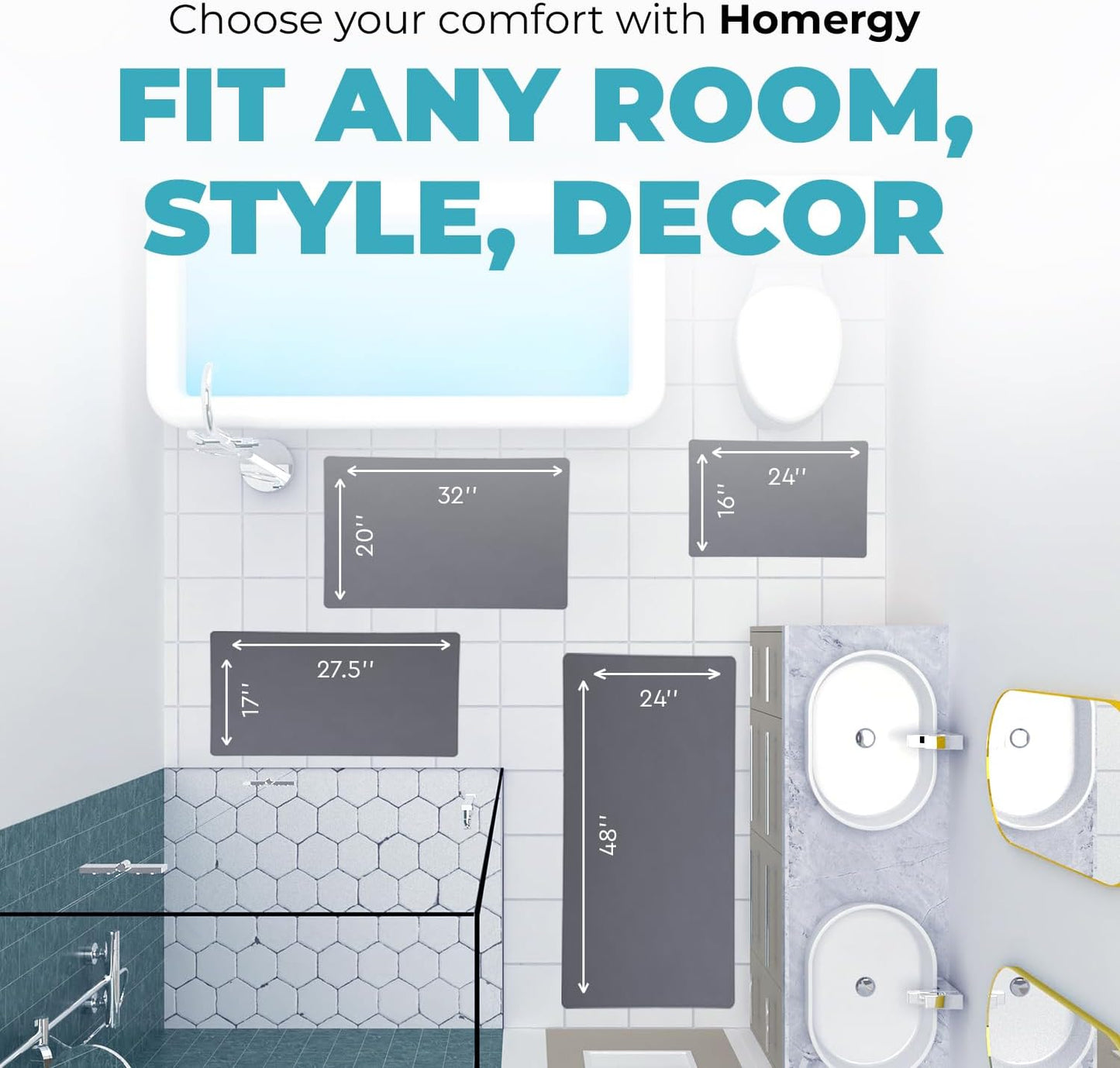 Homergy Bath Mat – Super‑Absorbent & Quick‑Dry with Non‑Slip Rubber Backing, Machine Washable & Odor Resistant – 20x32 in, Dark Gray