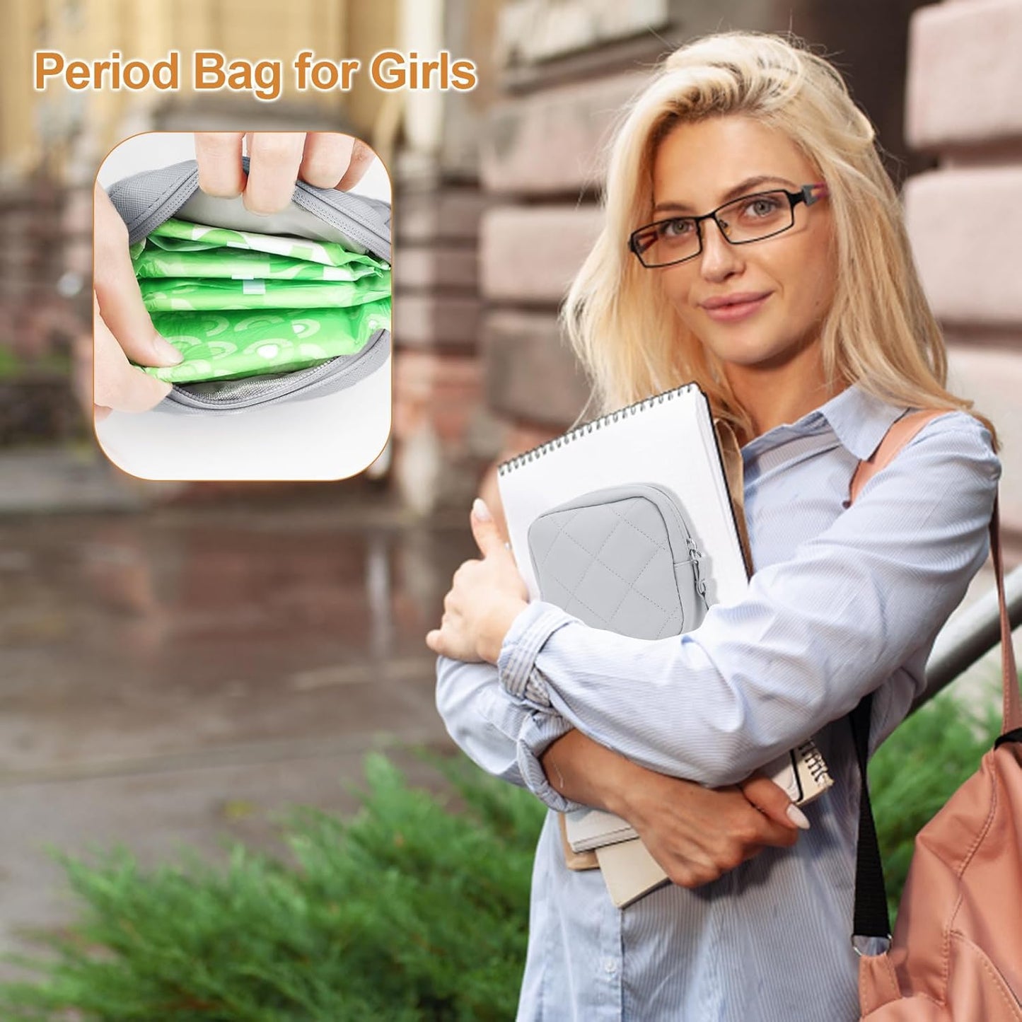 Sanitary Pad Storage Bag, Period Bags for Teen Girls, Portable Tampon Menstrual Cup Pouch Nursing Pad Holder Purse, Sanitary Pouch for Feminine Products, 1 Pack(Grey)