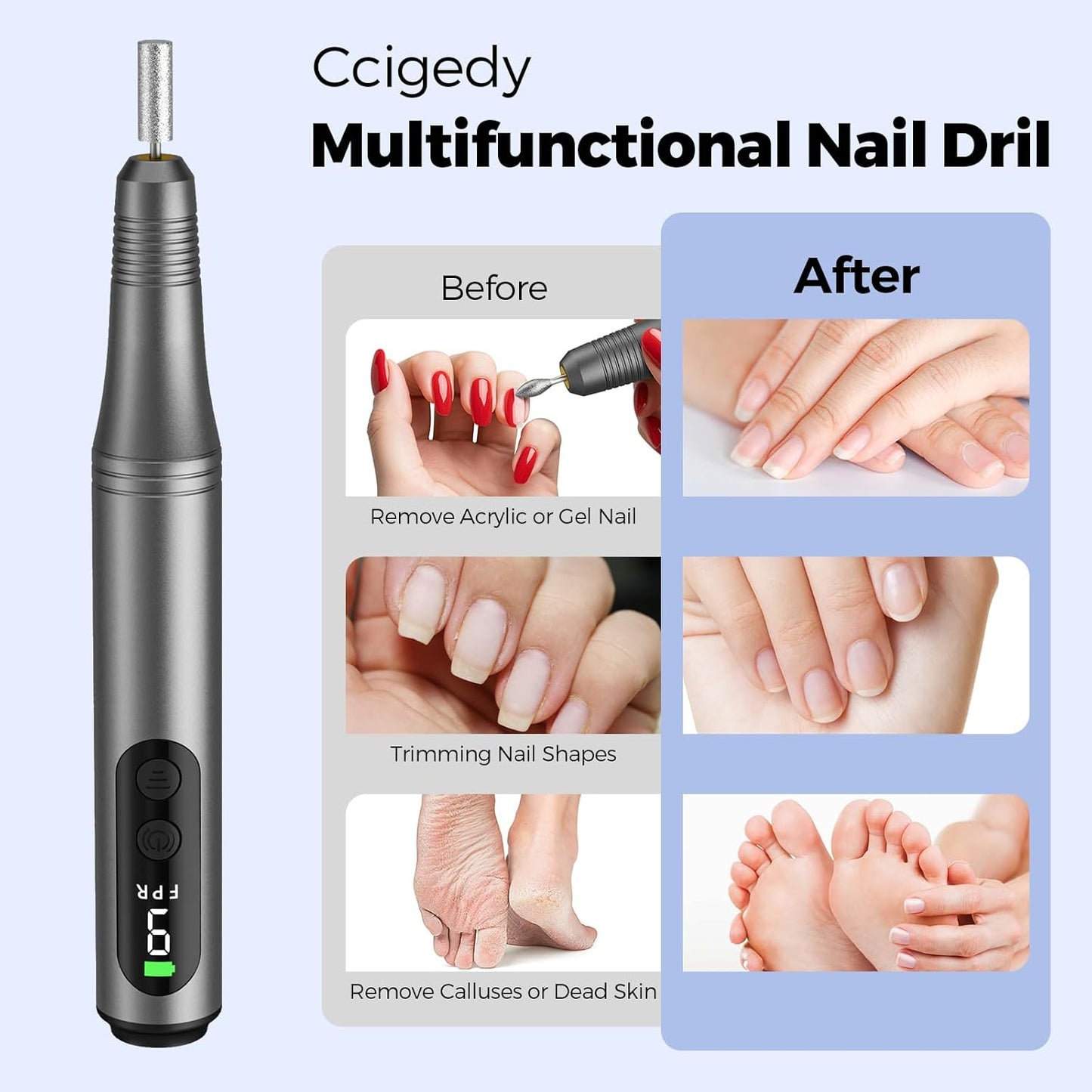 Cordless Electric Nail Drill Kit Professional Portable Electric Nail File Set Machine for Acrylic Gel Nails,Toenail Hand Feet Care,9 Speed with LED Display Ideal Gift for Men and Women-DeepGrey