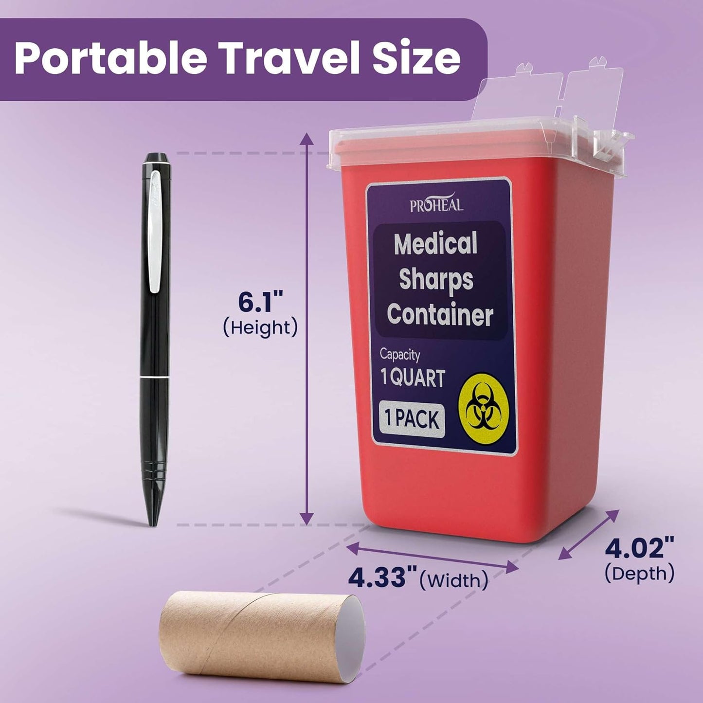 Small Sharps Containers for Home Use, 2 Pack - 1 Quart Needle Disposal Container for Diabetes Needles, Syringes, and Blades - Portable Travel Size for Biohazard Medical Waste