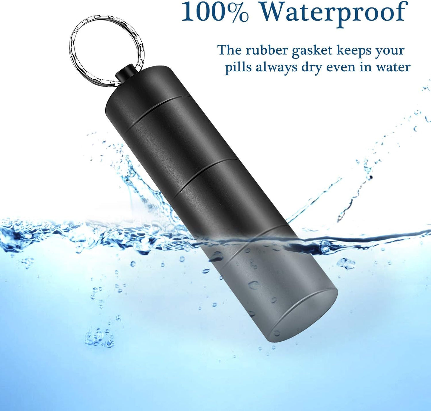 PPFISH Portable Daily Pill Case, 3 Compartments Aluminum Alloy Waterproof Pill Box Dispenser, Small Pocket Pill Container, Keychain Pill Fob, Travel Pill Holder for Men Women