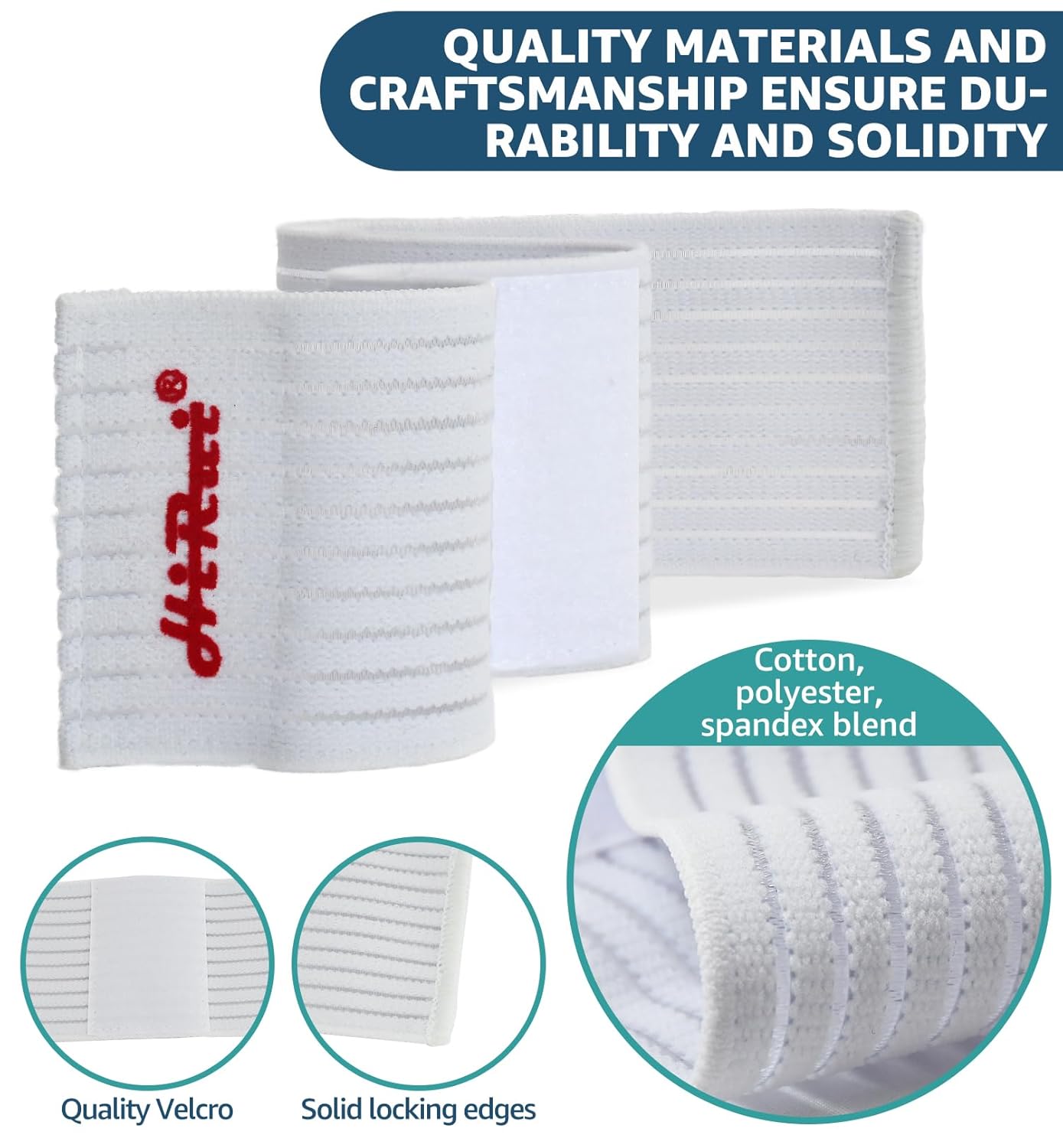 HiRui 2-Pack High-Elastic Wrist Support Straps Wrist Compression Bandage - Wrist Wraps Wristbands for Carpal Tunnel Arthritis Tendonitis Weightlifting Tennis Basketball - Breathable Soft (White)