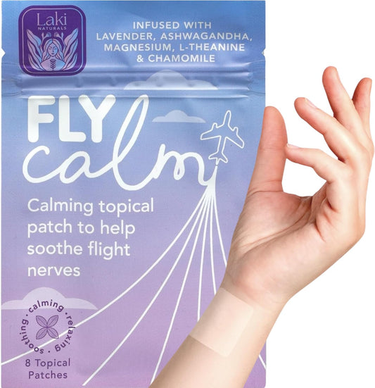 Laki Naturals Fly Calm Patch (Pack of 8) - Relax Nerves, Support Stress, Ease Your Mind for Happy Air Travel - Natural Ingredients to Support Airplane Stress - Calm Your Fear of Flying Naturally