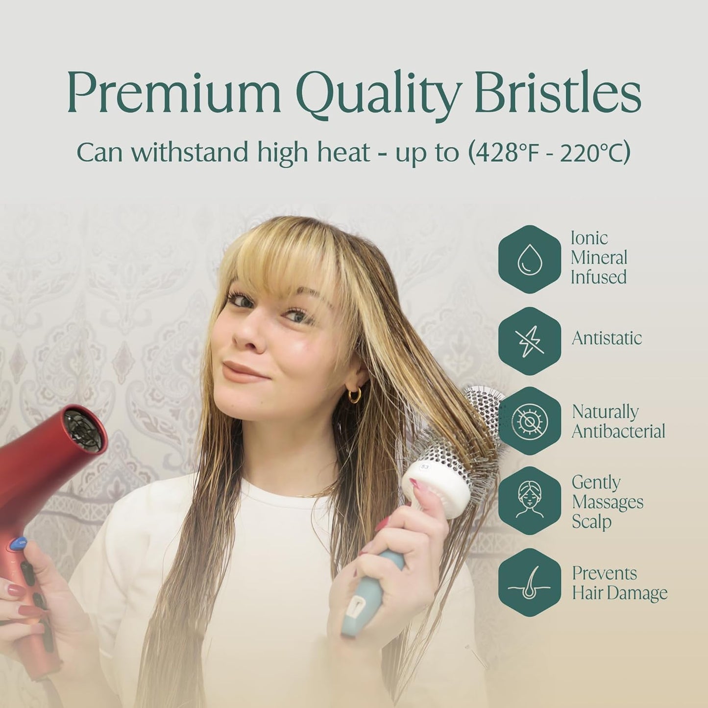 Medium Round Brushing Brush - Ceramic Hair Brush for a Smooth Salon Style Look - Professional Brushing Brush Ideal for All Hair Types - 43 mm