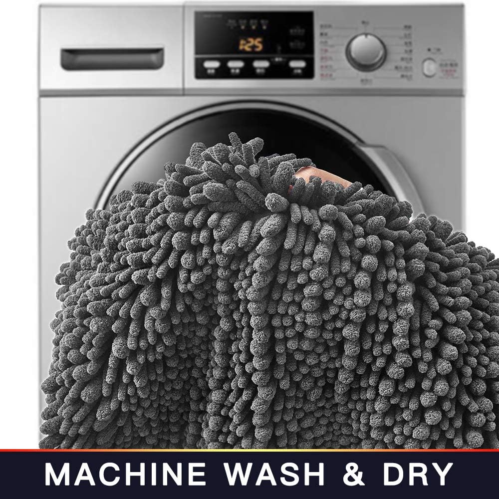 Walensee Large Bathroom Rug Non Slip Bath Mat (72x24 Inch Grey) Water Absorbent Super Soft Shaggy Chenille Machine Washable Dry Extra Thick Perfect Absorbant Best Plush Carpet for Shower Floor