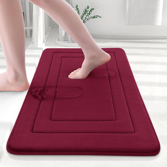 Arotive Memory Foam Bathroom Rug Mat 24x16, Ultra Soft and Absorbent Bath Mat, Machine Wash Dry, Comfortable Bath Rug Carpet for Bathroom Floor, Tub and Shower, Burgundy