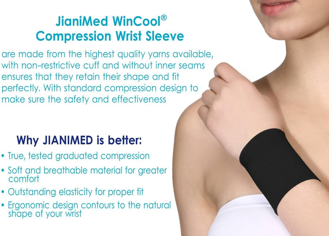 WinCool® Compression Wrist Sleeve–Lightweight, Cooling Yarn, Moisture-Wicking, Wrist Support, Pain Relief, Daily Use, Taiwan Excellence L/XL