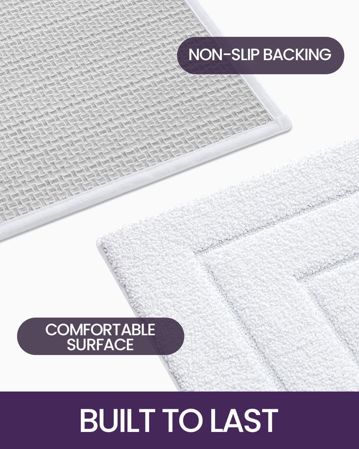 DEXI Bathroom Rug Set 4 Piece 32x20, Non Slip Washable Bath Mat for Shower Floor, Absorbent Soft Bathmat with Rubber Backing, Quick Dry Microfiber Carpet, White