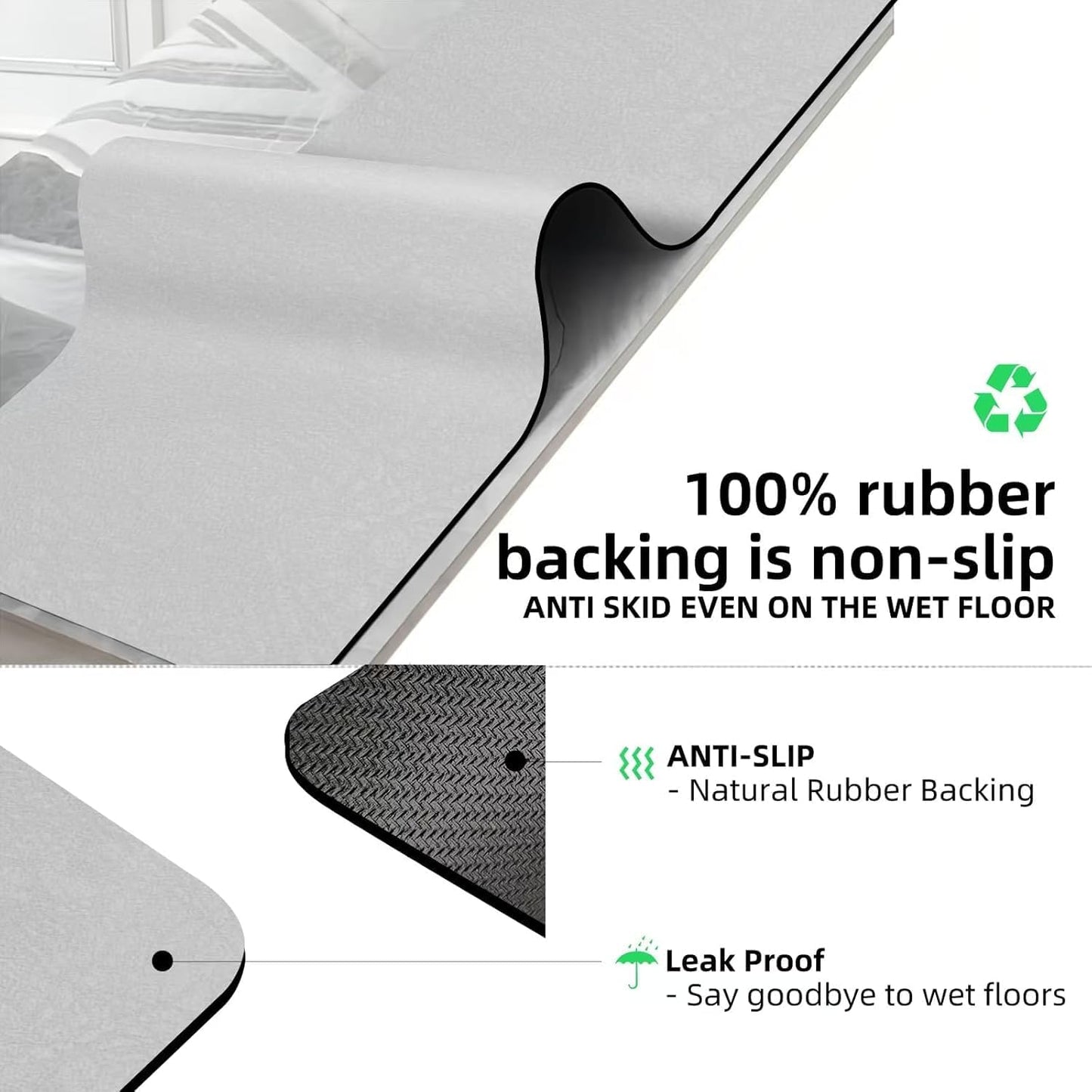 Diatomaceous Earth Bath mat Bathroom Rugs Super Absorbent Quick Dry Non Slip Bath Mat Thin Bathroom Floor Mats Fit Under Door-Shower Rug for in Front of Bathtub Shower, Grey, 15.7"x35.4"