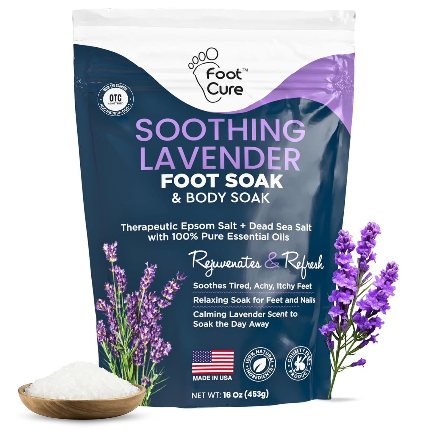 FOOT CURE Soothing Lavender Foot Spa with Epsom Salt Bath Soak – Pedicure Foot Soak Tub & Feet Massager Spa – Relaxing Scrubber & Dead Skin Remover – Ionic Foot Bath Detox for Feet Care (Pack of 1)