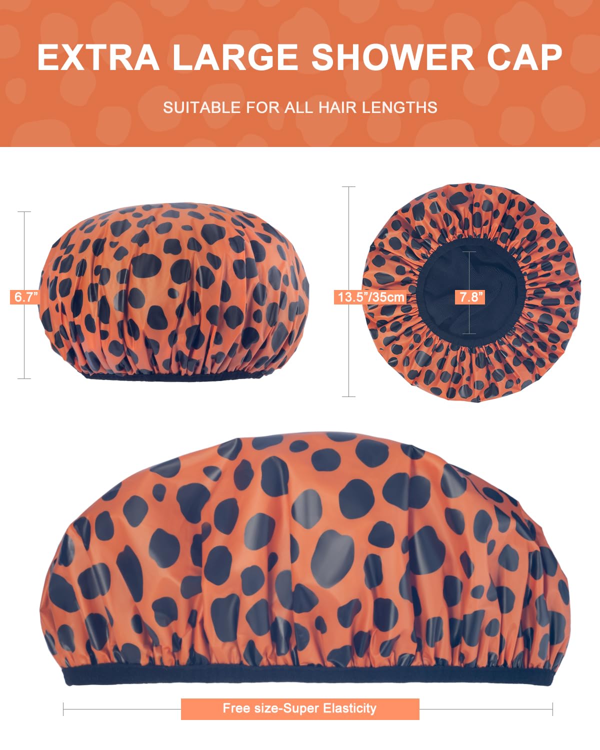 Auban Shower Cap, Shower Cap for Women Terry Cloth Lined EVA Exterior Reusable Double Layer Waterproof, Large Bath Hair Cap for All Hair Lengths, Hotel Travel Essentials Accessories Deep Conditioning