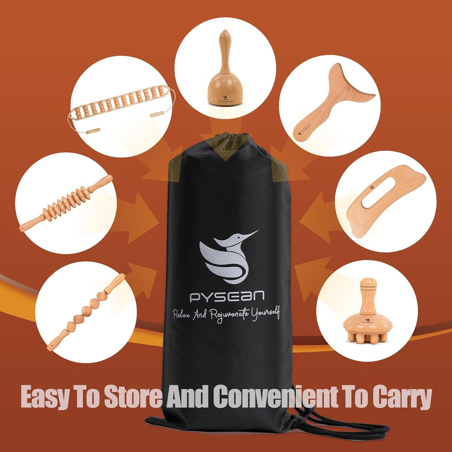 7-in-1 Wood Therapy Massage Kit, Perform Lymphatic Drainage, Relax Your Muscles, Relief Pain for Muscle, Anti-Cellulite